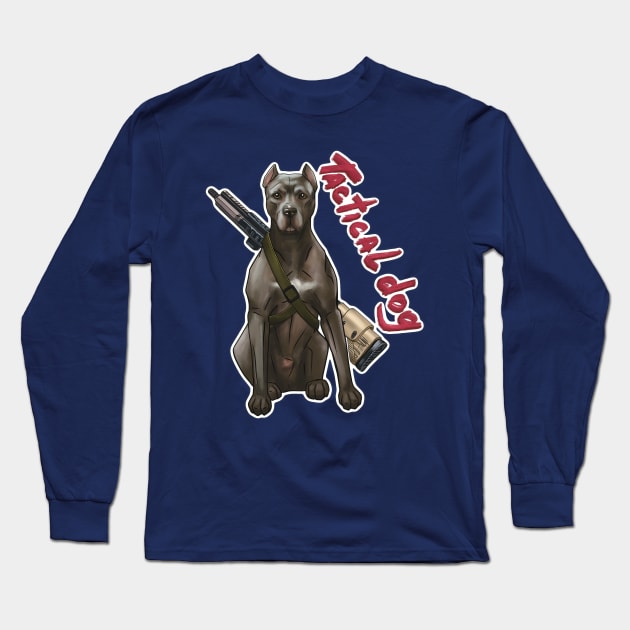 tactical pit bull dog sitting with a sniper rifle Long Sleeve T-Shirt by IrynaPas